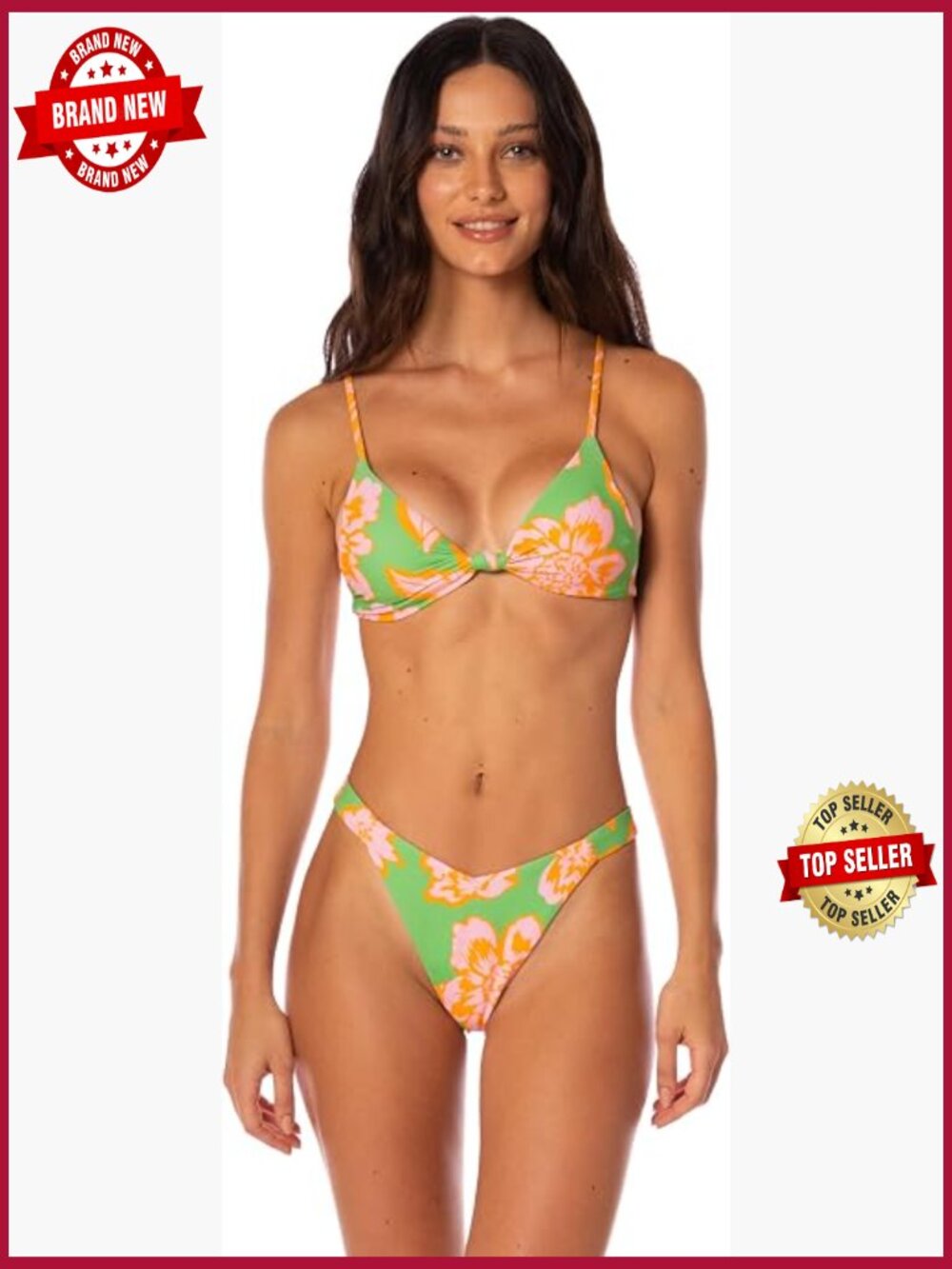 Reversible Triangle Bikini Top Adjustable Straps Floral Pattern